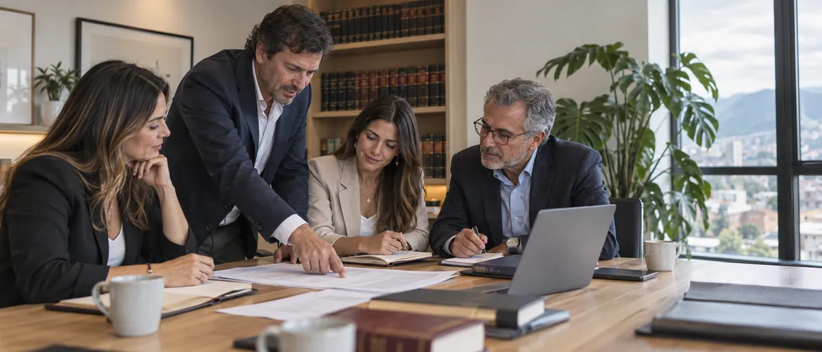 El equipo de ILN revisando un documento en la mesa de reuniones